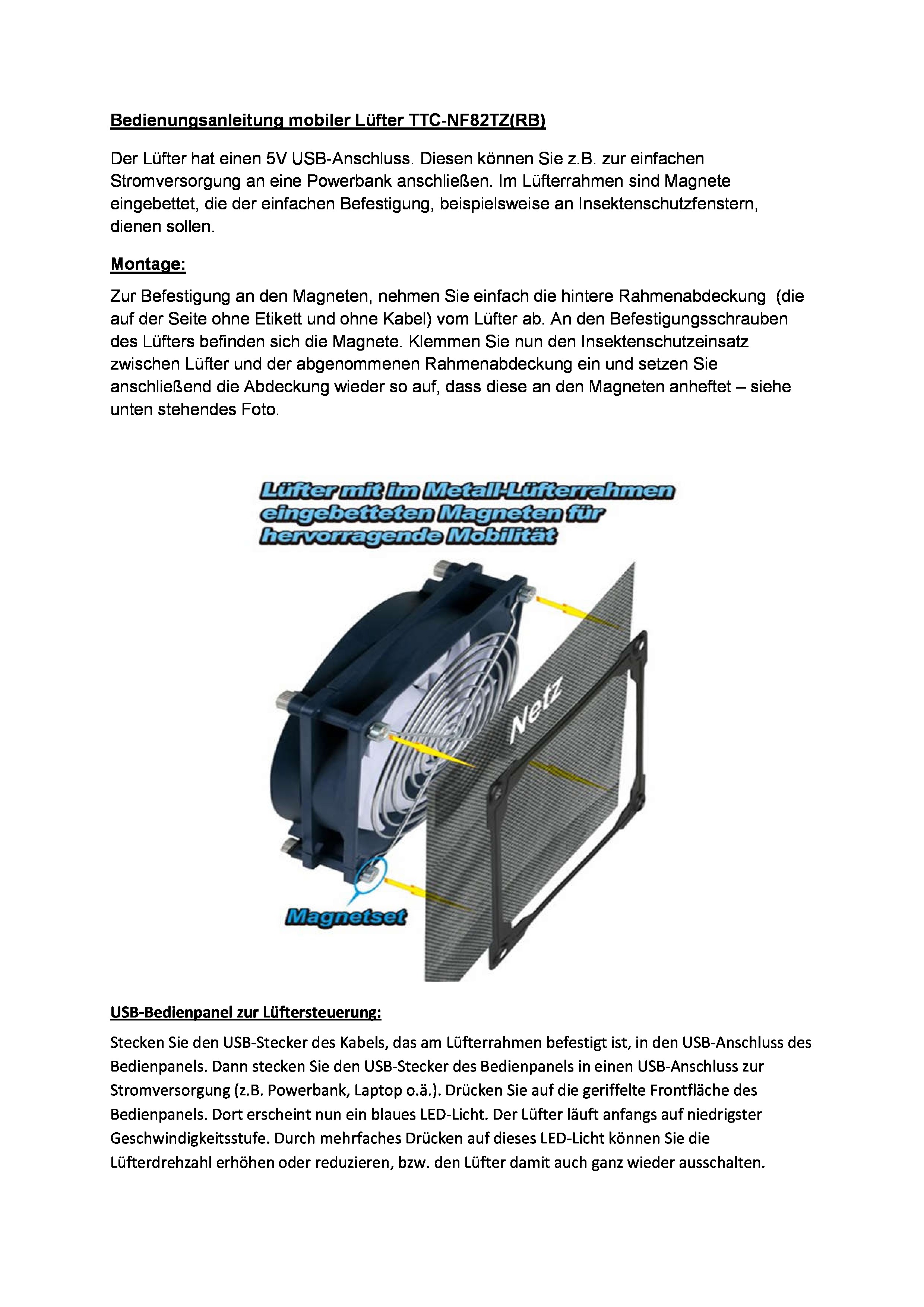 Mobiler Lüfter TTC-NF82TZ(RB) 140 x 25 mm